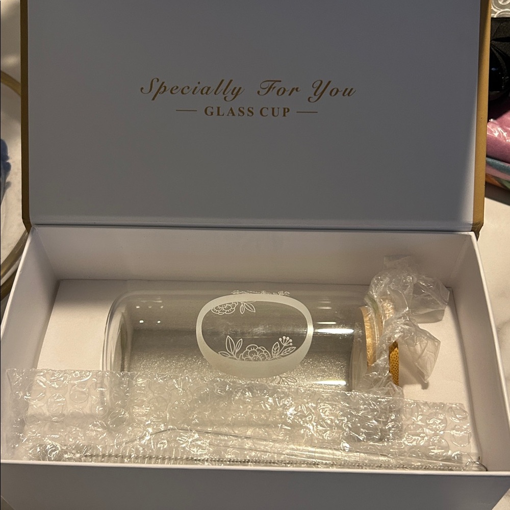 Elegant Glass Cup with Gold Accents.
Personalized with the letter O